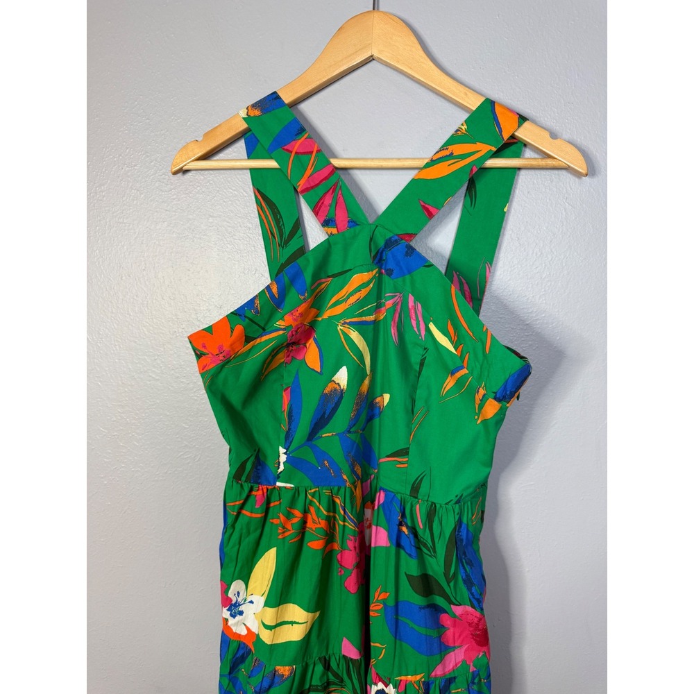 J. Crew Factory Green Floral Tiered Midi Dress - Picture 6 of 10